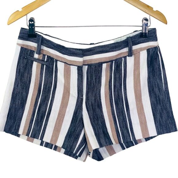 Loft neutral black brown khaki stripe shorts sz 4 - Picture 1 of 7